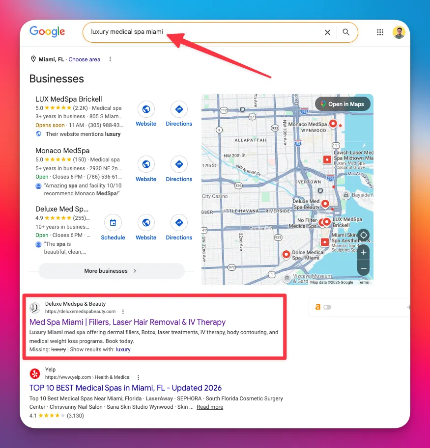 Keyword Ranking - luxury medical spa miami